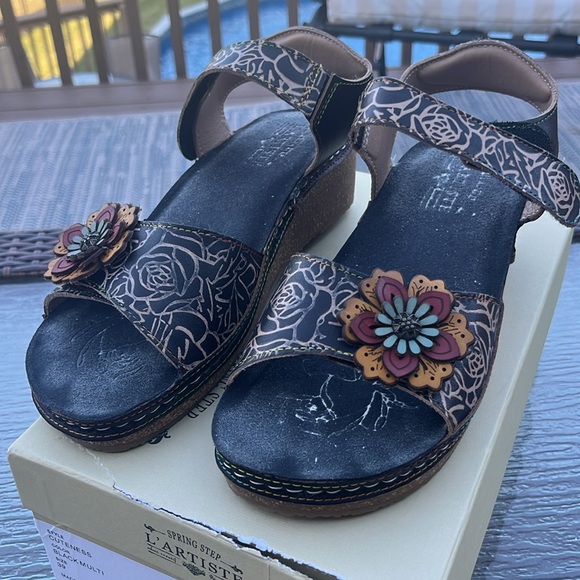 L'Artiste by Spring Step Leather Wedge Sandals Cuteness size 39 - Picture 7 of 10